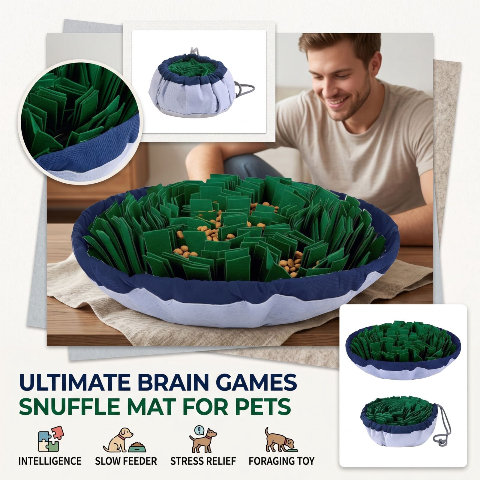 Dog Snuffle Mat 19 Inch Dog Feeding Mat Slow Feeder Mat Foraging Pet ...