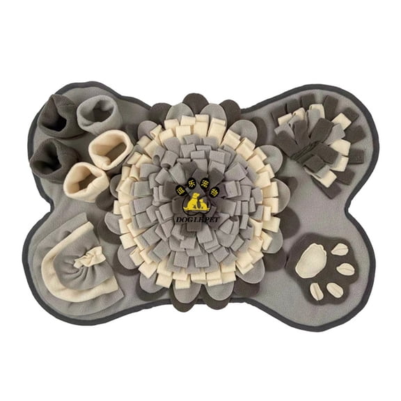 Dog Snuffle Mat, Interactive Dog Toy, Snuffle Mat For Puppies, 28X18 In Fleece, Dog Toy Interactive, Dog Enrichment Toys, Paw Print Shape, Gray Beige, 1 Pc