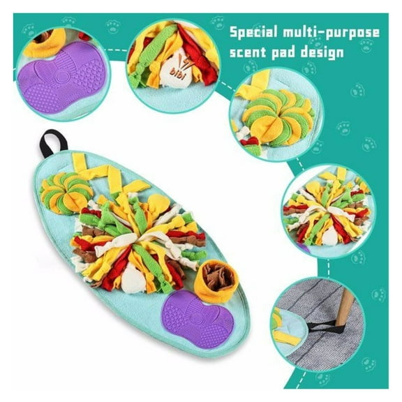 Dog Snuffle Mat - Interactive Dog Toy for Small Dogs, Sniffing Pad Puzzle, Licking Mat with Squeaker, Natural Foraging Skills Enrichment (Blue)