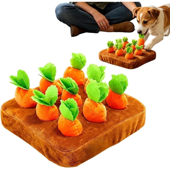 Dog Snuffle Mat - Interactive Plush Puzzle Toy with 9 Carrot Squeaky Toys, Slow Feeding Enrichment Mat for Dogs, Cats and Small Pets, Training Activity Toy