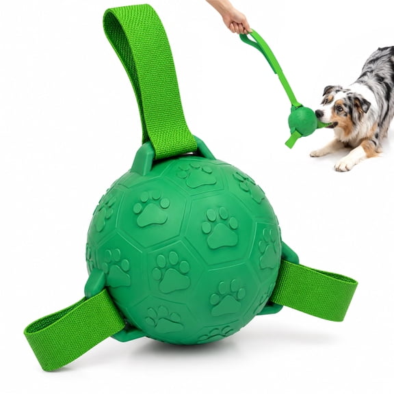 Dog Soccer Ball Interactive Toy with Short & Long Straps, Natural Rubber Tug of War Fetch Ball for Small Medium Large Dogs, Waterproof Floating Outdoor Pet Training Toy with Pump Needle