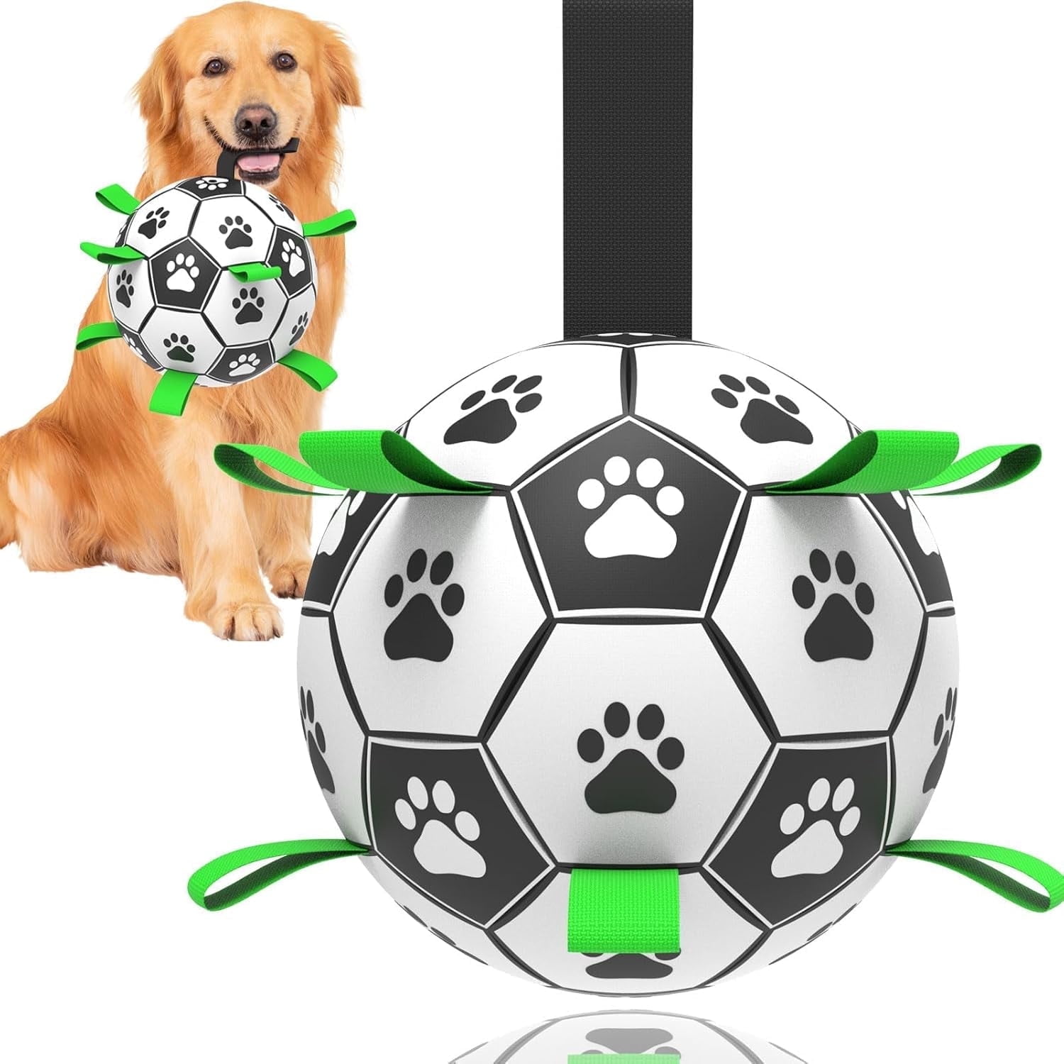 BDUN Dog Soccer Ball Toys with Straps, 6'' Interactive Dog Toys for Tug of War Small Medium Dogs