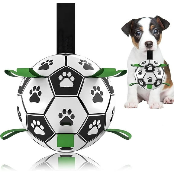 Dog Soccer Balls Toy with Straps, Premium Dog Toys Balls, Outdoor Interactive Dog Toys, Durable Ropes Squeaky Ball for Medium Large Dogs (6 Inch)