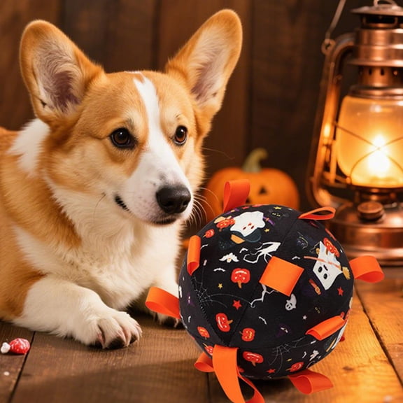Dog Soccer Toy with Straps Halloween Dog Interactive Ball Toy for Tug of War Halloween Dog Tug Ball Toy with Ghost Pattern for Medium Large Dogs(Number 2)