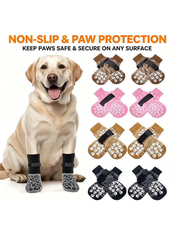 Dog Socks to Prevent Licking Paws, Non-Slip Grips for Hardwood Floors _ Pink _ L