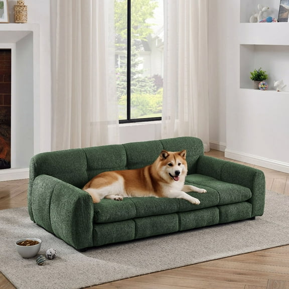 Dog Sofa Bed for Oversized Pets, High-Quality Linen Fabric with Armrests for and Support, Green