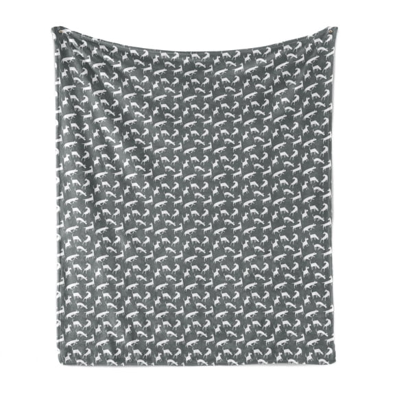 Dog Soft Flannel Fleece Throw Blanket, English Bull Terriers Posing and Jumping Pet Characters Minimalist Flat Design, Cozy Plush for Indoor and Outdoor Use, 50" x 70", Grey and White, by Ambesonne