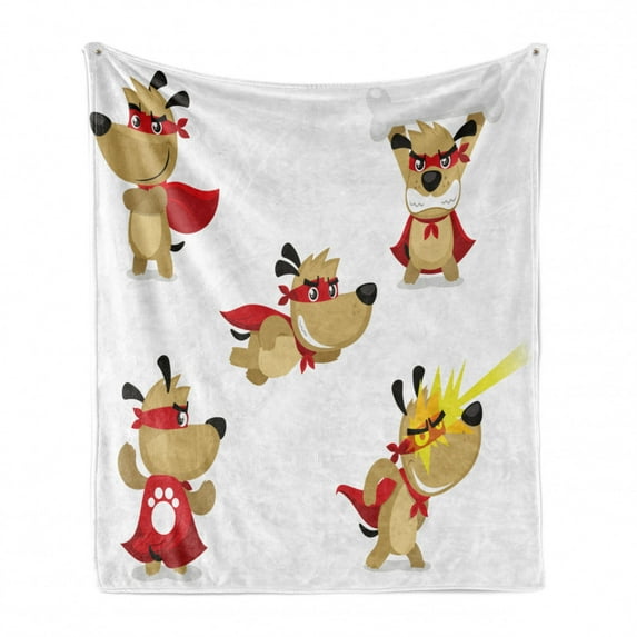 Dog Soft Flannel Fleece Throw Blanket, Superhero Puppy Paw Costume and Mystic Powers Laser Vision Supreme Talents, Cozy Plush for Indoor and Outdoor Use, 60" x 80", Red Cream White, by Ambesonne