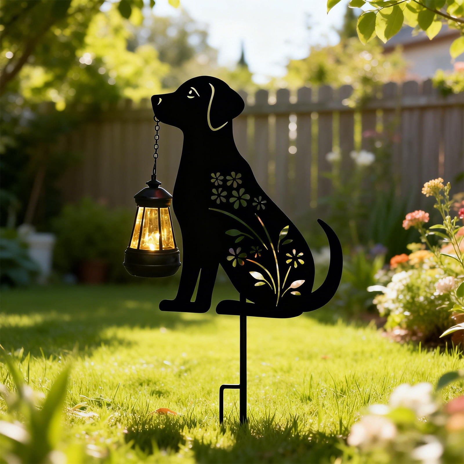 Metal Dog Stake with Solar Lights Outdoor Decorative,Black Dog Lawn Ornaments,Womens Gifts Unique,Garden Silhouette Animal Decor (Dog)