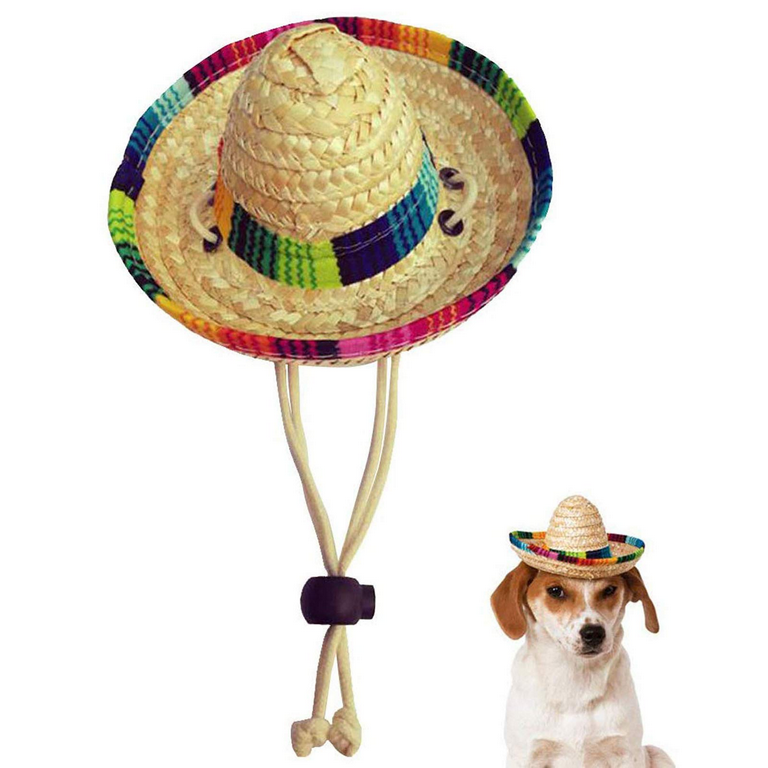 Dog Sombrero Hat Mini Straw Sombrero Hats Mexican Hats Sombrero Party Hats for Small Pets Puppy Cat Cotton Band