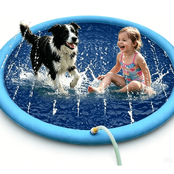 Dog Splash Pad, Upgraded Thickened Dog Sprinkler Splash Pad, Non-Slip Tear-Proof Extra Large Water Play Pool, Summer Outdoor Water Toy for Dogs, Backyard & Garden Party (79in)