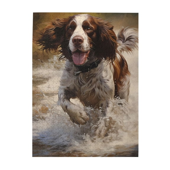 Dog Splashing Water Run Happy 500-Piece Wooden Jigsaw Puzzle for Adults, Fun & Challenging Family Brain-Teaser, Perfect Home Decor & Gift