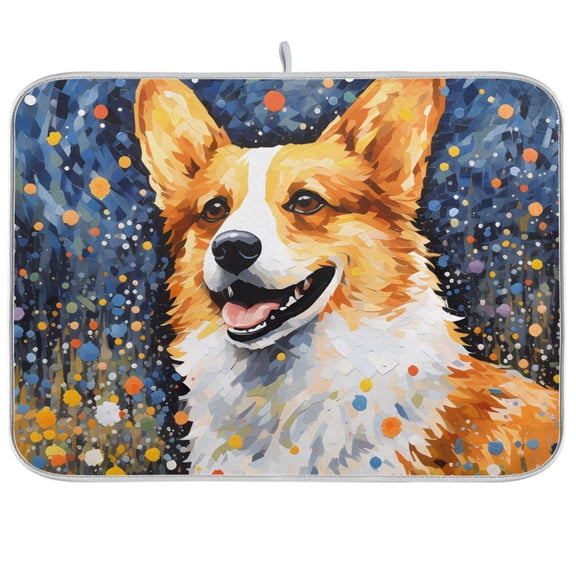 Dog Spots Painting Dish Drying Mat Dish Drainer Rack Mats Water Absorbent Non-Slip Easy Clean Heat Resistant for Kitchen Counter