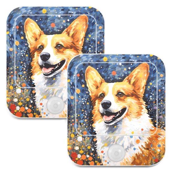 Dog Spots Painting Night Lights Plug into Wall LED with Auto Light Sensor Warm Light for Kids Hallway Bedroom Living Room Kitchen Bathroom Set of 2