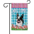 thumbnail image 1 of Dog Spring Summer Welcome Garden Flag Boston Terrier Tulip Flowers Blue Buffalo Plaid Outside Yard Decor Flag Banner 12.5X18 Inch Double Side Style 2, 1 of 6