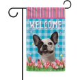 thumbnail image 1 of Dog Spring Summer Welcome Garden Flag French Bulldog Tulip Flowers Blue Buffalo Plaid Outside Yard Decor Flag Banner 12.5X18 Inch Double Side Style 2, 1 of 6
