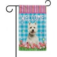 thumbnail image 1 of Dog Spring Summer Welcome Garden Flag West Highland White Terrier Westie Tulip Flowers Blue Buffalo Plaid Outside Yard Decor Flag Banner 12.5X18 Inch Double Side Style 1, 1 of 5
