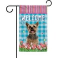 thumbnail image 1 of Dog Spring Summer Welcome Garden Flag Yorkshire Terrier Yorkie Tulip Flowers Blue Buffalo Plaid Outside Yard Decor Flag Banner 12.5X18 Inch Double Side Style 4, 1 of 6