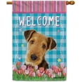 thumbnail image 1 of Dog Spring Summer Welcome House Flag Airedale Terrier Tulip Flowers Blue Buffalo Plaid Outside Yard Decor Flag Banner 28X40 Inch Double Side Style 1, 1 of 5