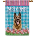 thumbnail image 1 of Dog Spring Summer Welcome House Flag German Shepherd Tulip Flowers Blue Buffalo Plaid Outside Yard Decor Flag Banner 28X40 Inch Double Side Style 2, 1 of 6