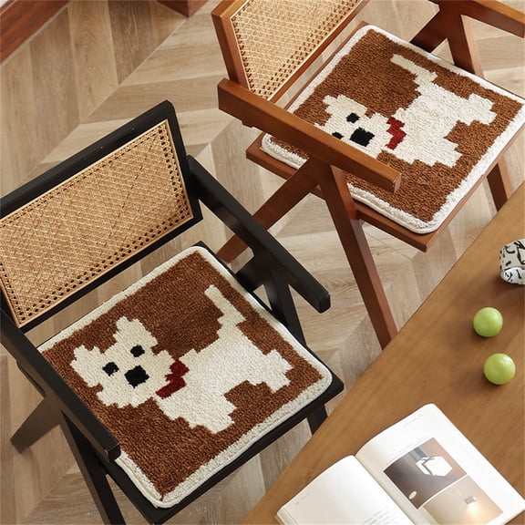 Dog Square Microfiber Chair Cushion Cute Thin High-End Summer Chair Cushion For Dining Chairs Comfortable Seat Pad, Microfiber Material With Tpr Base Tufted Craftsmanship