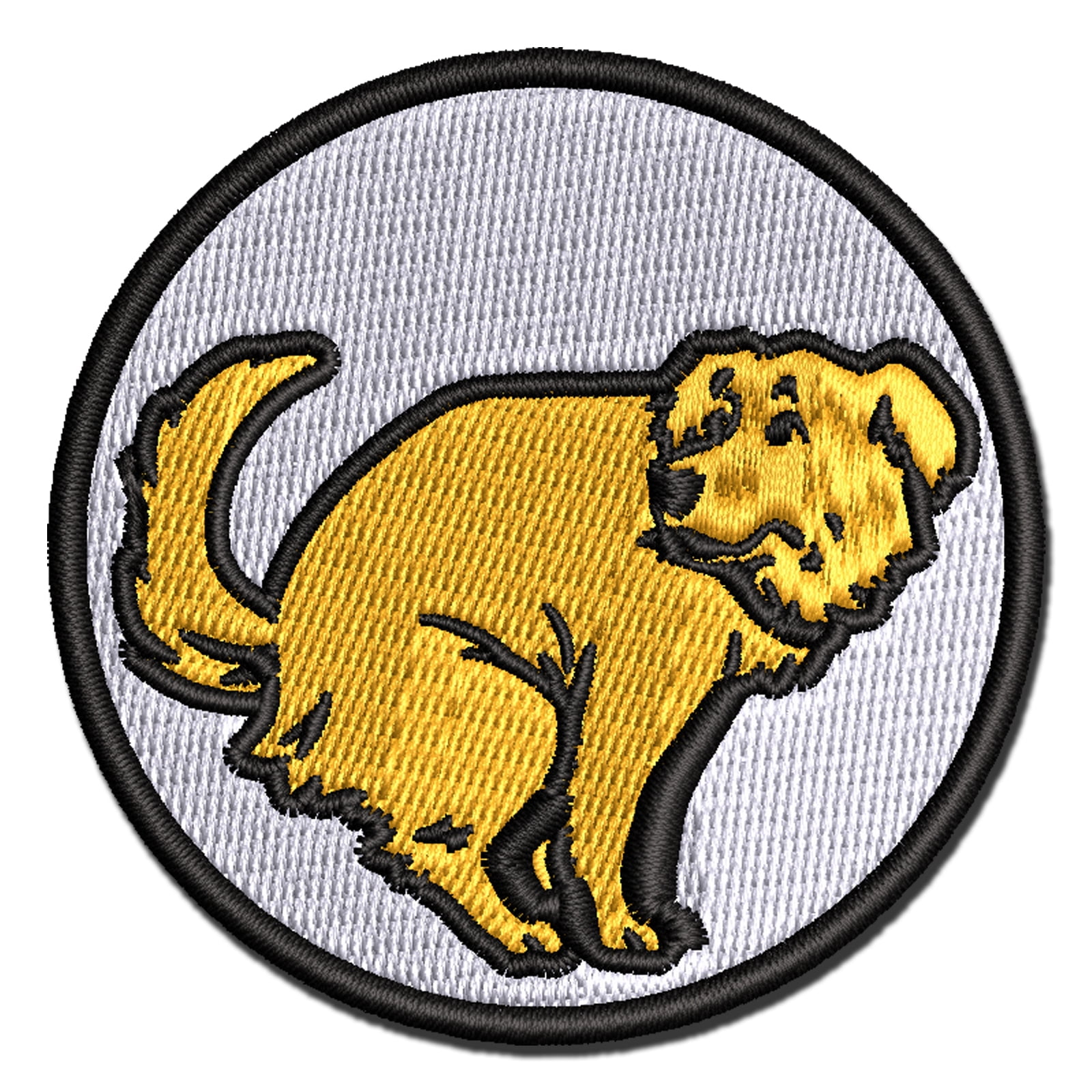 Dog Squat Poop Golden Retriever Applique Multi-Color Embroidered Iron-On Patch - 3.5 Inch Large