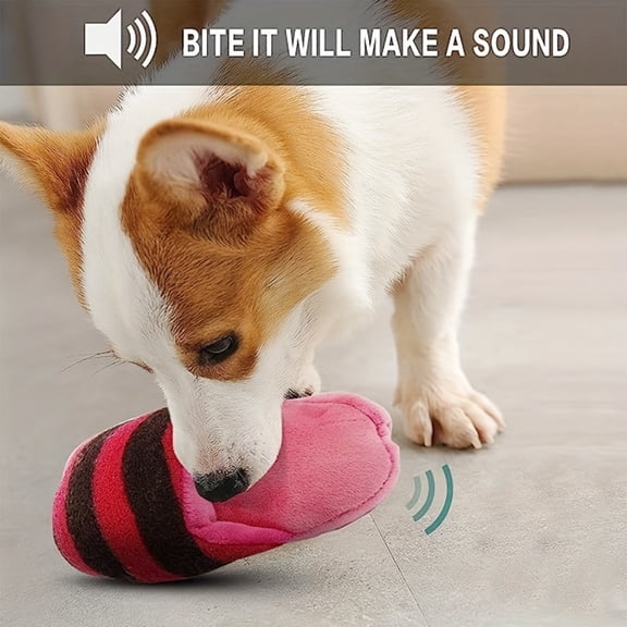 Dog Squeak Toys,Pet Plush Talking Slippers Teething Pet Toy,Interactive to Keep Them Busy Best Birthday Gift(Brown)