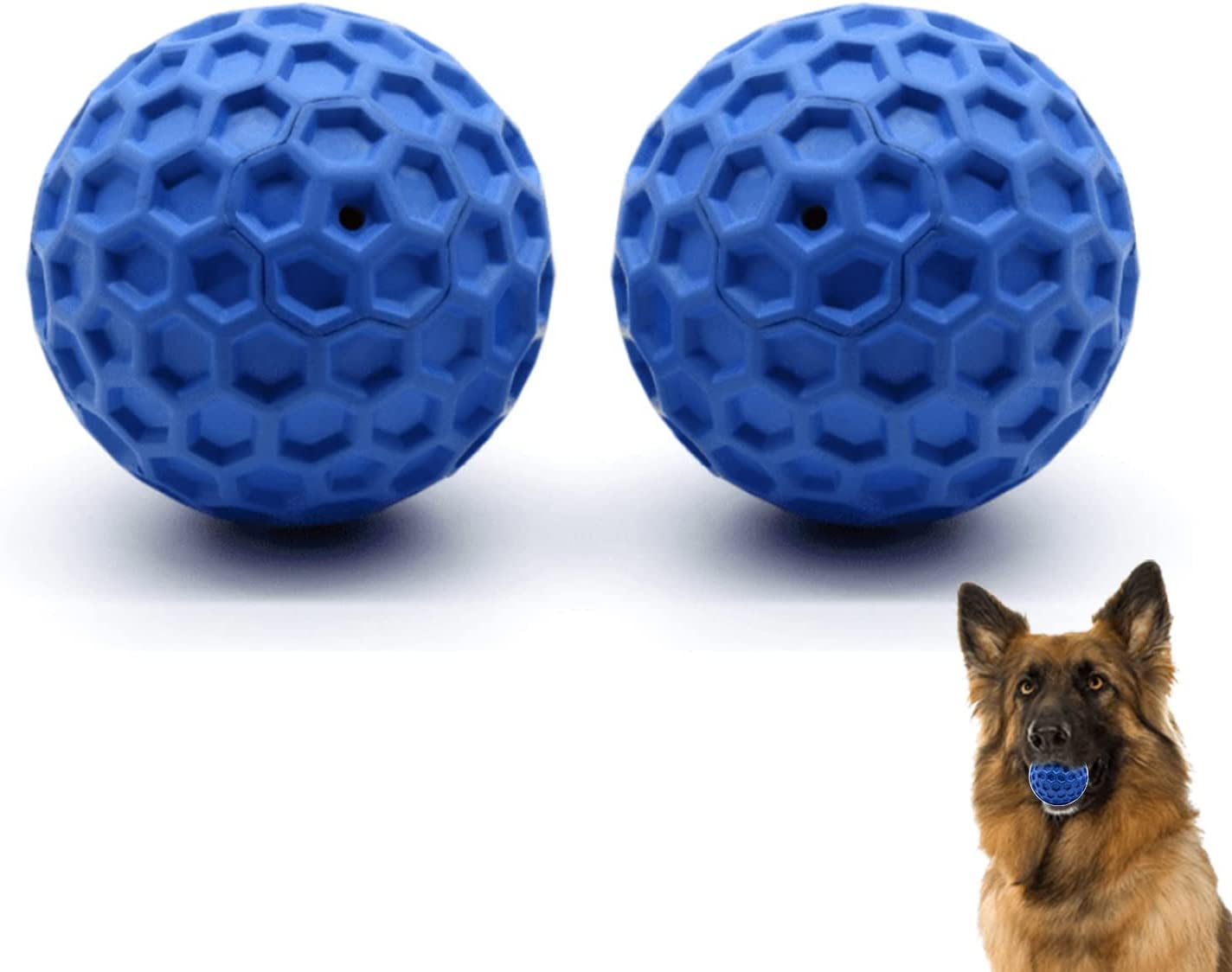 Dog Squeaky Ball Toys for Aggressive chewers 2 PCS Large Breed Balls Interactive Dog Ball Toy Tough Durable Stick Non-Toxic Natural Rubber (Dark Blue)