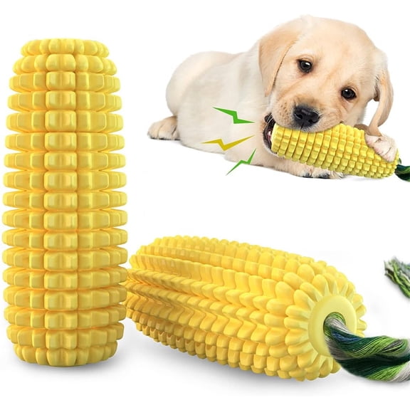 Dog Squeaky Chew Toy for Aggressive Chewers, Teeth Cleaning, Interactive Corn Puppy Toothbrush,Dog Toy Dental Care 2.2 Inches Diameter All Breeds