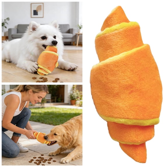 Dog Squeaky Feeding Toy SheepHornShaped Plush Chew Toy TreatDispensing Interactive Accessory For Small Medium Dogs 5.1 x 3.0 in White