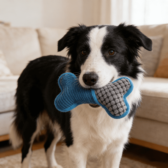 Dog Squeaky Plush Bone - Shaped Toy - Corn Fleece Bound, Molar & Chew Resistant, Squeaky Sound For Boredom Relief, Blue - For Dogs, Pet Companionship, Interactive Play