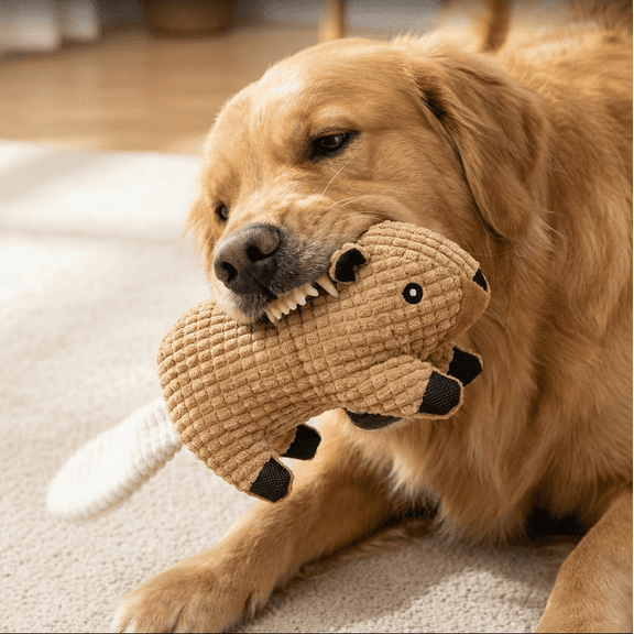 Dog Squeaky Plush Squirrel, 11.8" Soft Pet Chew Toy for Interactive Play, Crinkle Stuffed Puppy Toy for Small Medium Dogs Indoor Training Gift