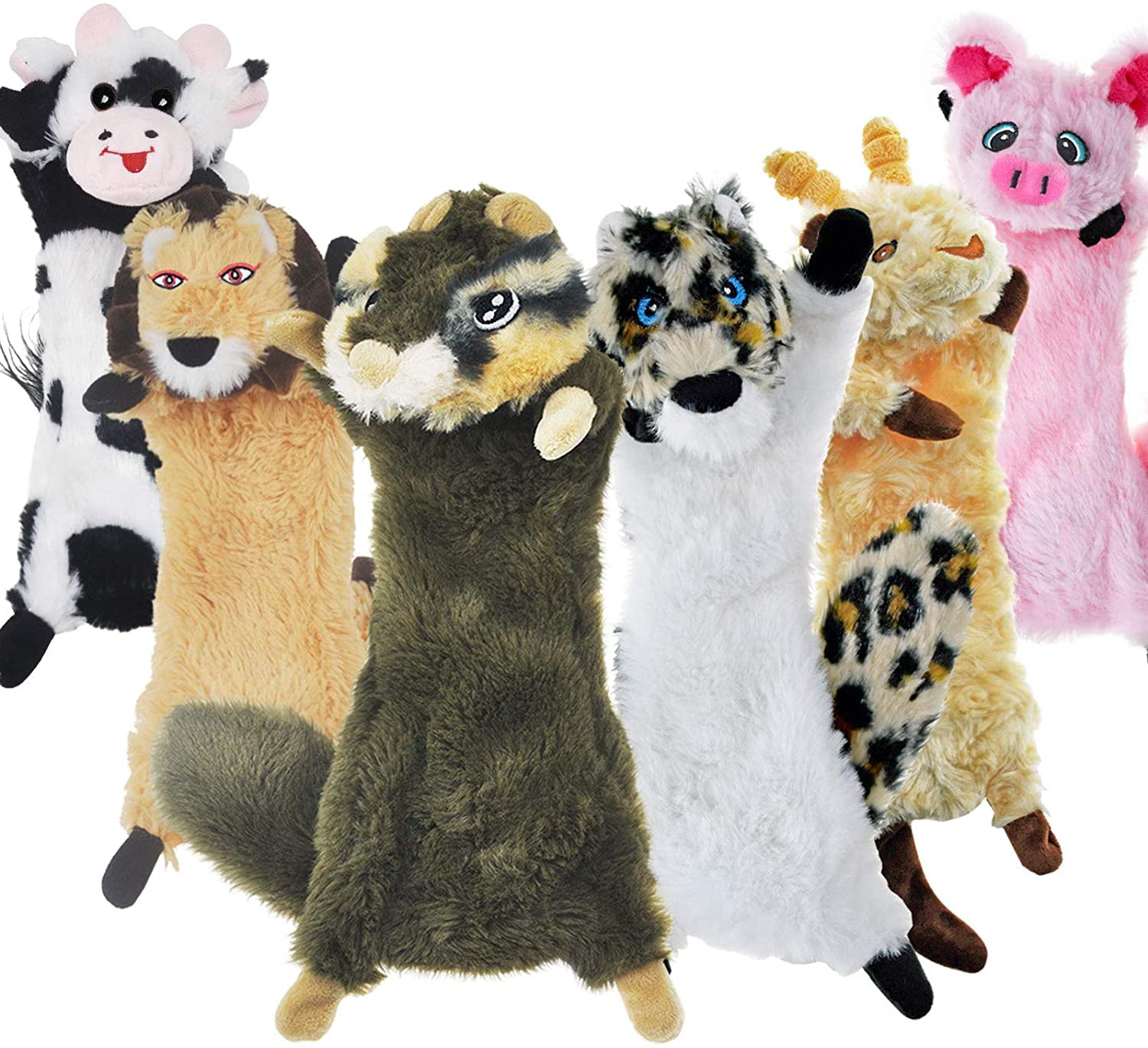 Dog Squeaky Toy No Stuffing 6 Pack, Dog Toys Crinkle for Small Puppy, Durable Chew Plush Cute Animals Natural for Teething Pet