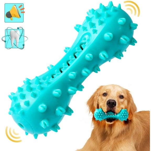 Dog Squeaky Toys Dog Chew Toys for Aggressive Chewers Dog Toothbrush Almost Indestructible and Durable Toys for Small Middle Large Dogs Natural Rubber Bone for Teeth Cleaning