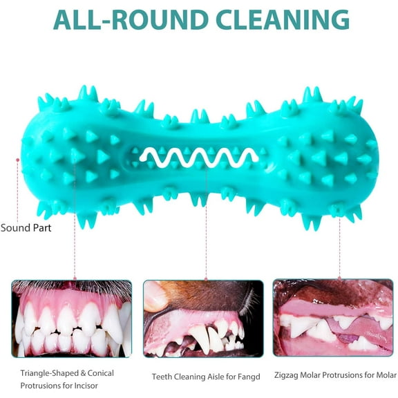 Dog Squeaky Toys Dog Chew Toys for Aggressive Chewers Dog Toothbrush Almost Indestructible and Durable Toys for Small Middle Large Dogs Natural Rubber Bone for Teeth Cleaning