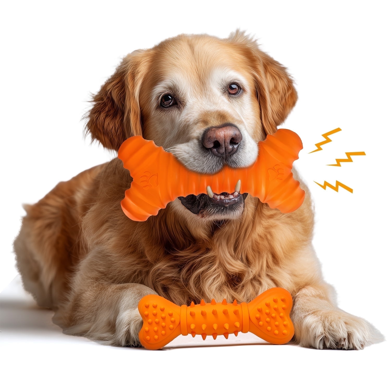 Dog Toy for Aggressive Chewers, Interactive Rubber Bone Dog Chew SqueakerToys for Large Dogs Teeth Cleaning (2 pack)