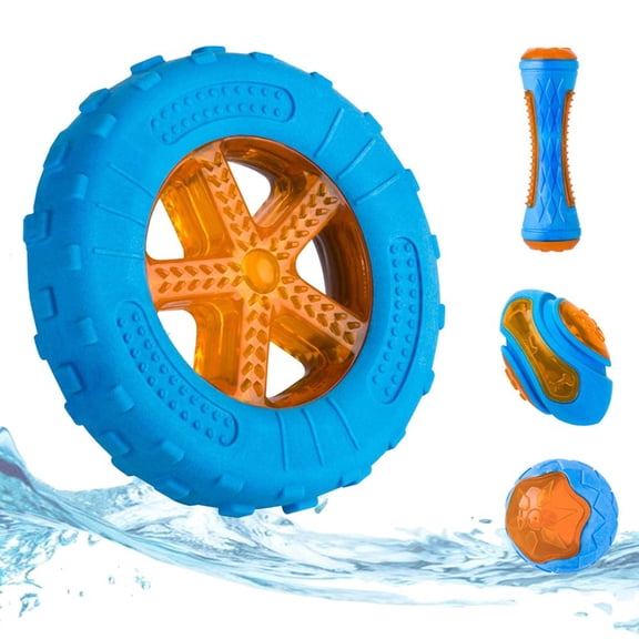 Dog Squeaky Toys for Interactive Play, Floating Pool & Beach Fetch Toys, Durable TPR Chew Toy with Bumps & Spikes for Teeth Cleaning, Fun Water & Land Games, Blue