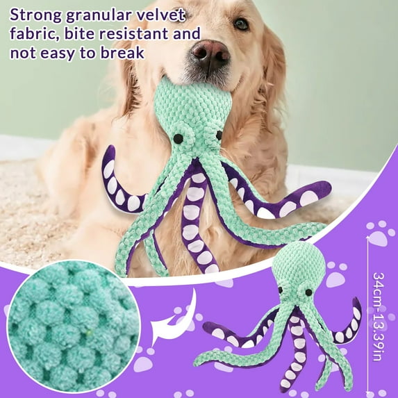 Dog Squeaky Toys Octopus, No Stuffing Crinkle Plush Dog Toys for Puppy Teething, Medium and Large Dogs Training and Reduce Boredom