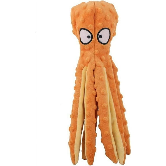 Dog Squeaky Toys Plush Chew Toy Crinkle No Stuffing Octopus Stuffed Duck Pet Interactive Toy Durable with Squeaker for Puppies, Small, Medium, and Large Dogs 1 Pack (Orange)