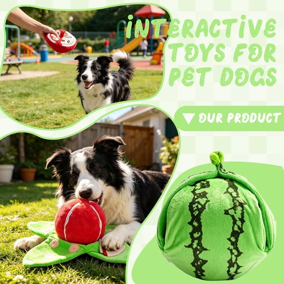 Dog Squeaky Toys, Plush Dog Toys, Round Watermelon Plush, Sensory Toys, Cuddle Toys, Crinkle Paper Interactive Puzzle Watermelon Dog Chew Toys for Small and Medium Breeds, Green