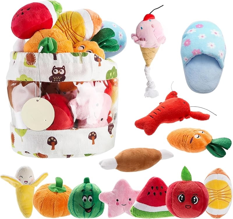 Dog Squeaky Toys, Plush Small Dog Toys for Dogs, Stuffed with Squeakers,12 pcs Puppy Toys with a Carrying Bag for Small Medium Size
