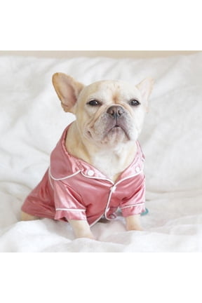 Dog Stain Silk Pajamas Clothes,Button Down Short Sleeve Dog Shirts Loungewear Puppy Pjs for Yorkie Bulldog Small Medium Dog Cats,Soft Two-Legged Sleepwear Elegant Clothes,XS-L Pink