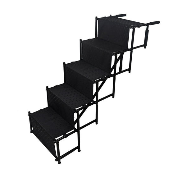Dog Stair for Cars, Wide 5-Step Dog Car Steps, Folding Dog Car Ramp with Nonslip Surface, Portable Pet Steps Lightweight Aluminum for Car, SUV and Truck, Supports up to 150 lbs