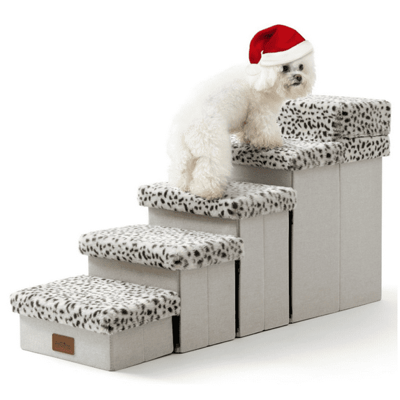 Dog Stair for Small Dogs with Storage, Foldable Pet Stairs for Medium or Puppy Dogs and Older Cats, Dog Steps for Bed or Car, Dog Ramp with Soft Cover,
