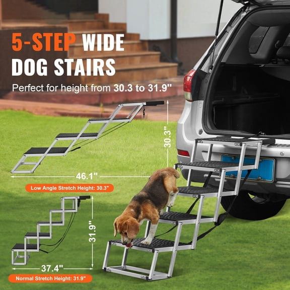 Dog Stair for Cars 5-step Folding Dog Steps Aluminum Loads up to 150 lbs