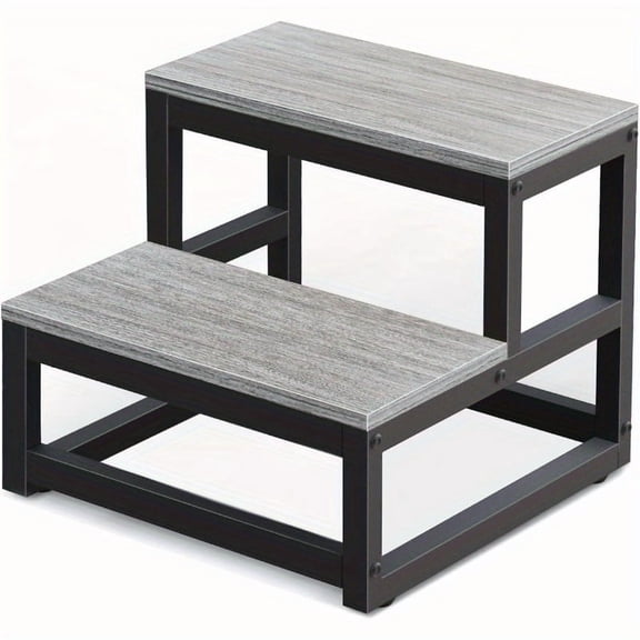 The Dog Staircase Has 2 Steps. It Is Made of Sturdy Steel And Wood, Supporting Up to 440.92 LB. It Features a High Bed Footstool, a Kitchen, a Bathroom, And Is Grey