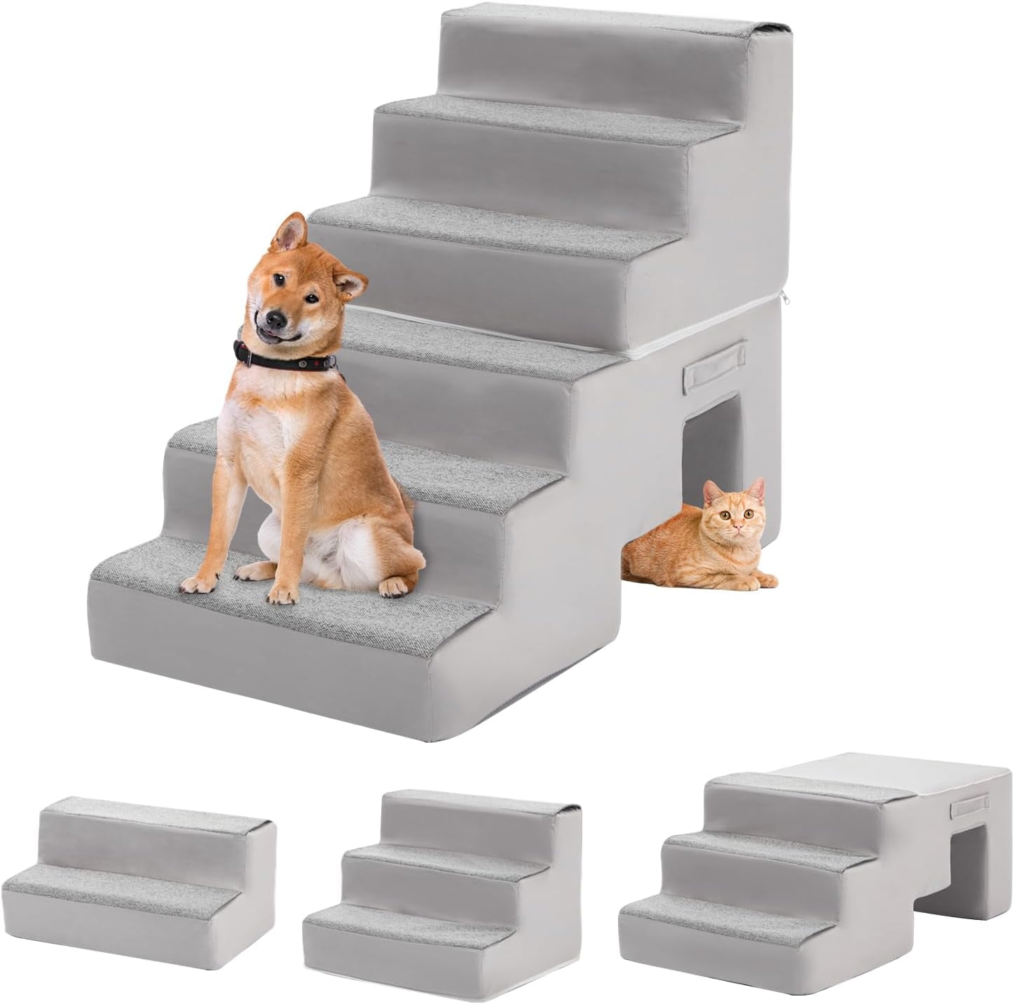 Cuoote 28 Dog Ramp Non Slip Pet Stairs for Small to Large Dogs High Density Sponge 2 3 6 Steps Flannel Beige Walmart
