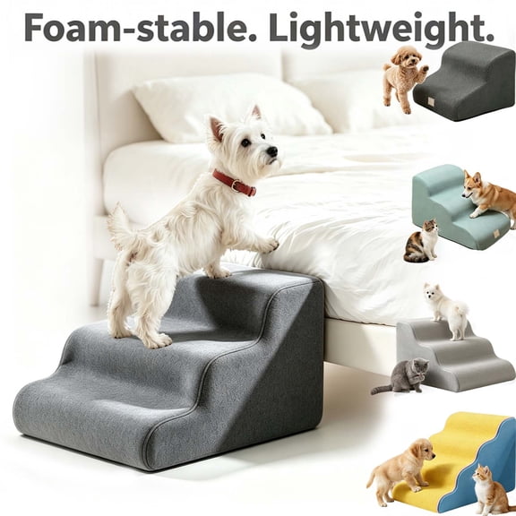 Dog Stairs, 3-Step Dog Ramp for Bed, Dogs Steps for Bed, Couch, Pet Stairs with Non-Slip Bottom Design, Cat Scratching, High Density Foam Portable Pet Steps _ #02 _ A _ Blue _ S