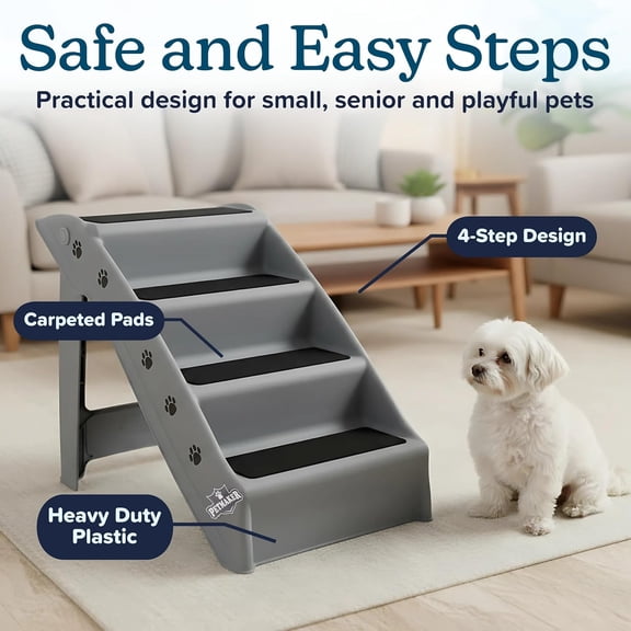 Dog Stairs - 4-Step Pet Steps for Beds, & Couches with Carpeted Pads for Small Dogs and Cats
