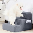 thumbnail image 1 of Dog Stairs for Bed 13.5''H, 3-Step Pet Stairs for Small Dogs & Cats, Sturdy Pet Steps with Non-Slip Bottom, Functional Portable Dog Ramp for Couch/Chair/Sofa/Car, with Storage Pocket, Grey, 1 of 11